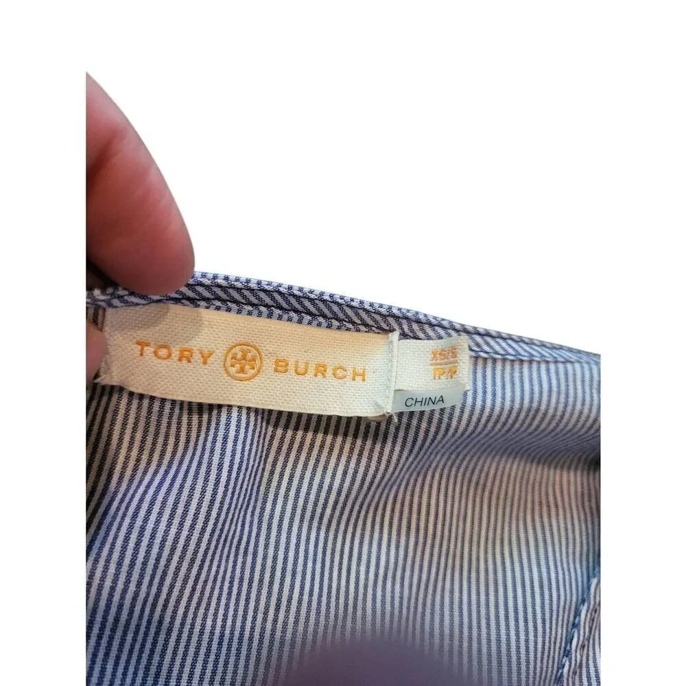 Tory Burch Swim Coverup Women's Small Blue Stripe Ravena Kaftan Tassel Resort